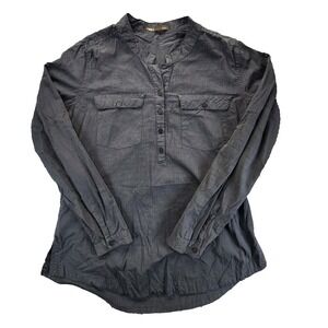 Nau Shirt Women Large Gray Henley Long Sleeve Button Pocket Textured EUC